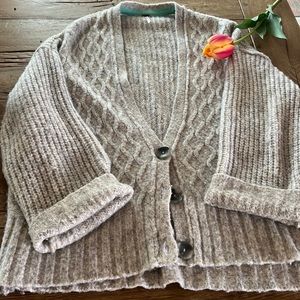 Free People Chunky Cable Knit Boyfriend Cardigan in Light Beige